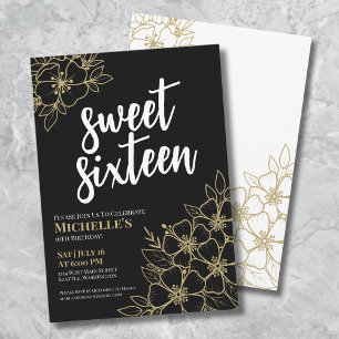 16. Goldene Florale Sweet Sixteen Geburtstag Einladung