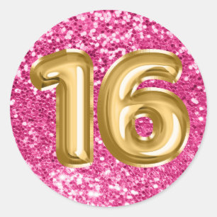 16 Goldfolien-Ballons Funkelndes Rosarot Glitter Runder Aufkleber