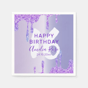 16. Happy Geburtstag Lila Metallic Serviette