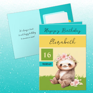 16 heute sloth hinzufügen Namen türkis gelben Gebu Karte