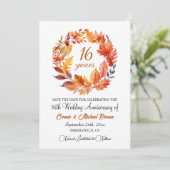 16. Hochzeitstag Elegant Fall Flora Save The Date (Stehend Vorderseite)
