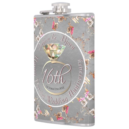 16. Hochzeitstag Peridot, Wax & Statice Flachmann (Links)