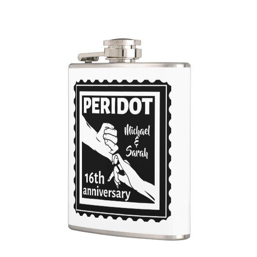 16. Hochzeitstag Schwarz-Weiß Hände Flachmann (Links)