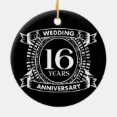 16. Hochzeitstag Schwarz-Weiß Keramik Ornament (Hinten)