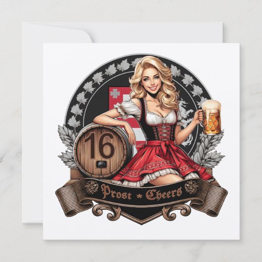 16 Jahre alt und mein erstes Bier? Dirndl prostet Einladung (Vorderseite)