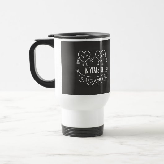 16. Jubiläum Geschenk Chalk Herzen Reisebecher (Links)
