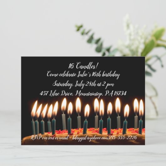 16 Kerzen Geburtstagskarte Einladung (Stehend Vorderseite)