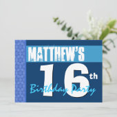 16. Modern Blue Star Muster Teen Geburtstag Einladung (Stehend Vorderseite)