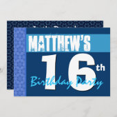 16. Modern Blue Star Muster Teen Geburtstag Einladung (Vorne/Hinten)