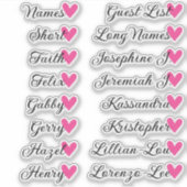 16 Namen Custom Guest List Calligraphy Pink Heart Aufkleber (Vorderseite)