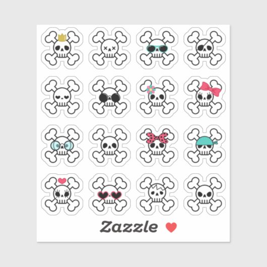 16 Niedliche und Coole Cartoon Schädel Kreuzung Kn Aufkleber (Blatt)