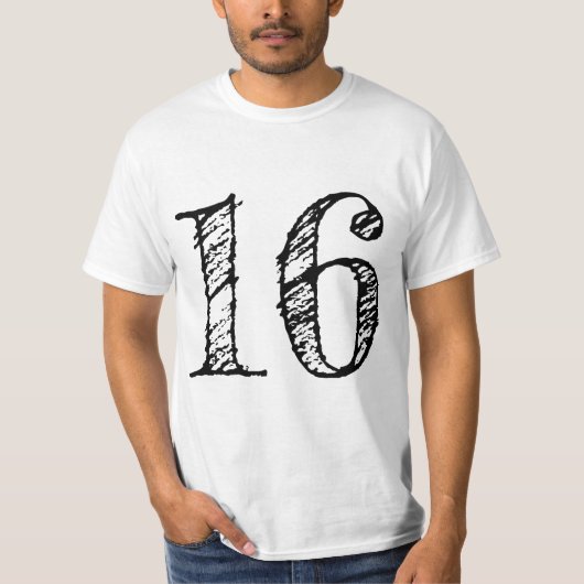 16 Nummer 16 Riesenmanuskript T-Shirt (Vorderseite)
