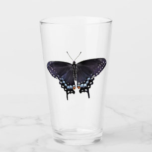 16 oz Glass Tumbler Black Frack Butterfly