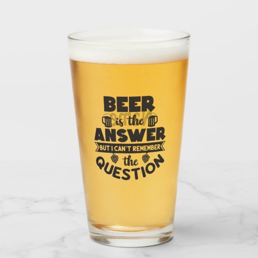 16 oz (Unze) Pint Bierglas - "Beer Answer" Glas (Vorne (Gefüllt))