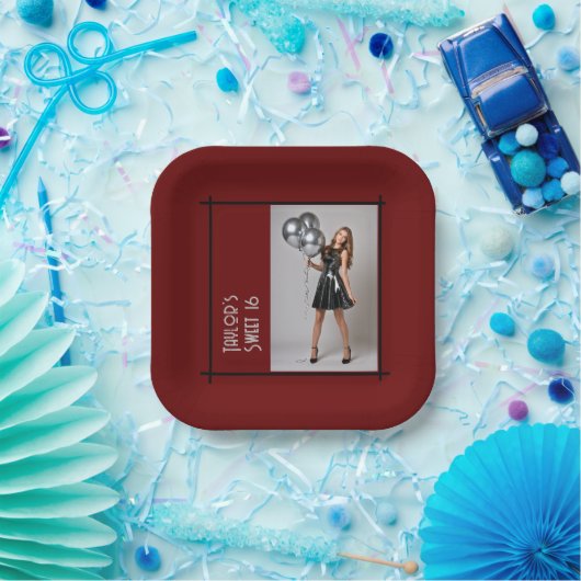 16-Party-Papierserviette bordeauxrot, schwarz Pappteller (Party)