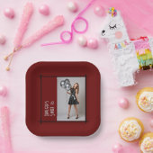 16-Party-Papierserviette bordeauxrot, schwarz Pappteller (Party)