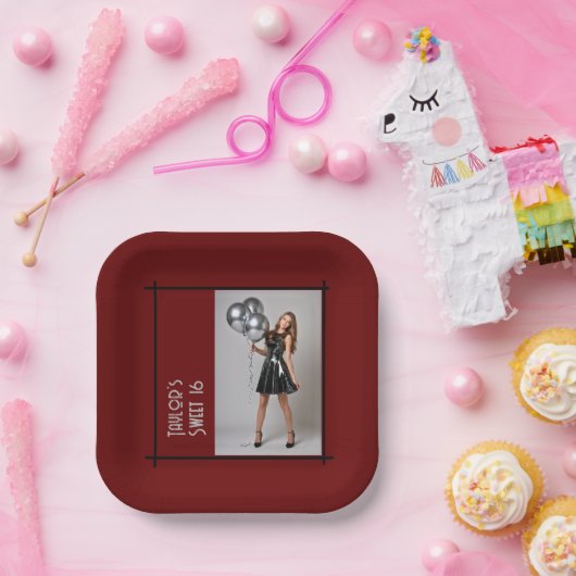 16-Party-Papierserviette bordeauxrot, schwarz Pappteller (Party)