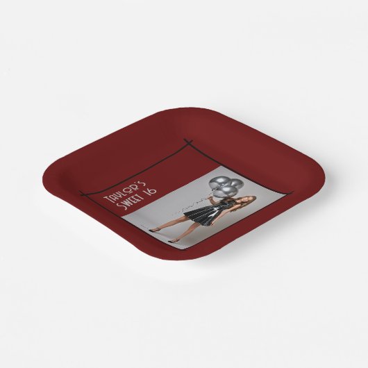 16-Party-Papierserviette bordeauxrot, schwarz Pappteller (Gewinkelt)