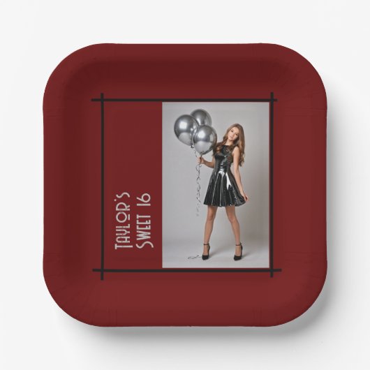 16-Party-Papierserviette bordeauxrot, schwarz Pappteller (Vorderseite)