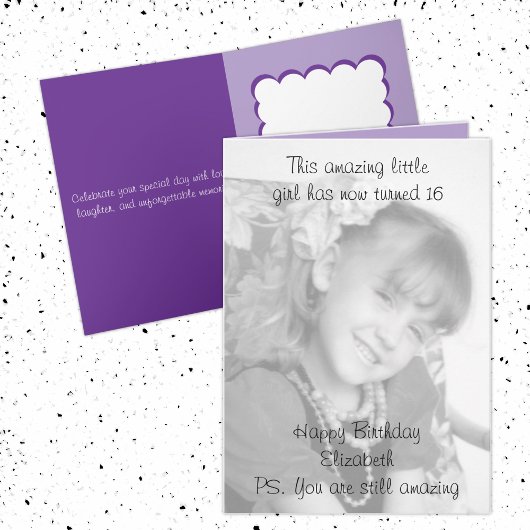 16. phantastischer Name lila Foto Karte