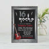 16 Rocks Rockstar Gitarre 16. Geburtstag Einladung (Stehend Vorderseite)