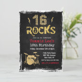 16 Rocks Rockstar Gitarre 16. Geburtstag Einladung (Stehend Vorderseite)