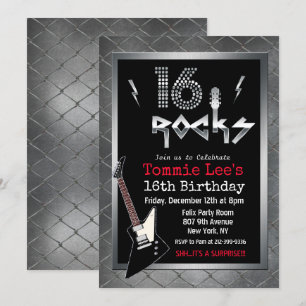 16 Rocks Rockstar Gitarre 16. Geburtstagseinladung Einladung