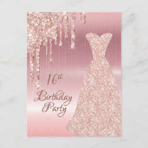 16. Rose Gold Glitzer Tropfen Einladung Postkarte