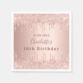 16. Rose Gold Glitzer Tropfen Monogramm Serviette (Vorderseite)