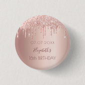 16. Rose Gold Glitzer Tropfen Name Button (Vorderseite)
