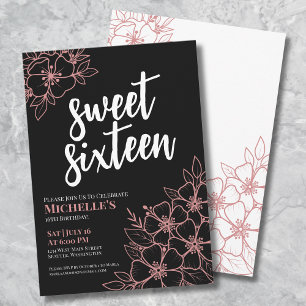 16. Rosen-Gold Florale Sweet Sixteen Geburtstagsfe Einladung