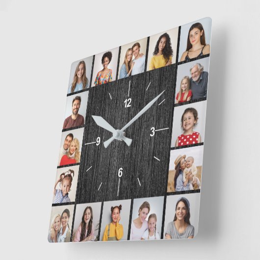 16 Schwarz-Imitat-Bilderzaun Quadratische Wanduhr (Winkel)