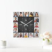 16 Schwarz-Imitat-Bilderzaun Quadratische Wanduhr (Zuhause)