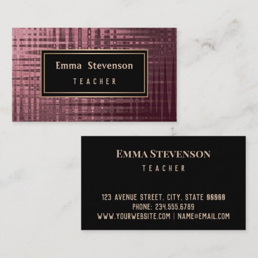 16 Schwarz, rosa, abstrakt, Muster, rosa und schwa Visitenkarte (Vorne/Hinten)