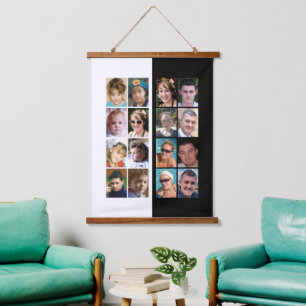 16 Schwarzweiß-Collage mit 16 Foto Wandteppich Mit Holzrahmen