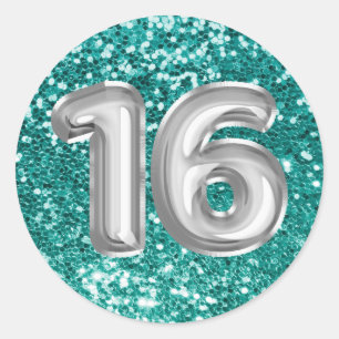 16 Silberfolien-Ballons Funkelnde Türkis Glitter Runder Aufkleber