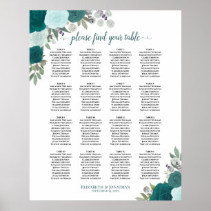16 Tabelle Aquamarin Boho Blumenzettel Poster