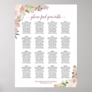 16 Tabelle Boho Rosa Blumenstühle Poster