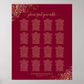 16 Tabelle Elegant Burgund & Gold Seating Chart Poster (Vorne)