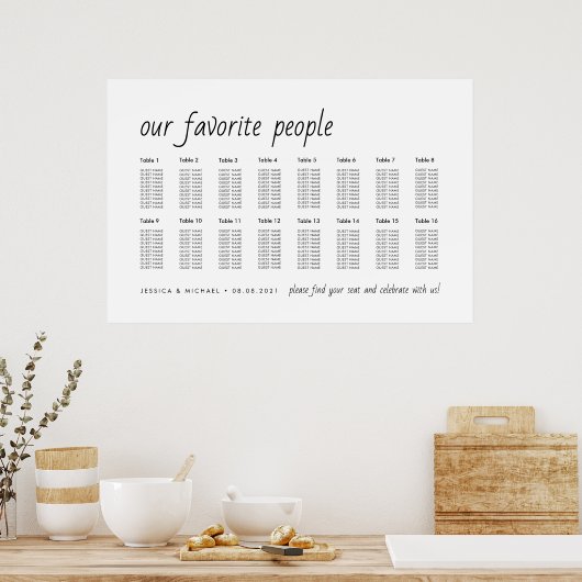 16 Tabelle Elegant Wedding Guest Seating Chart Poster (Küche)