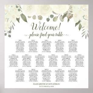 16 Tabelle Elfenbeinweiße Rosen Hochzeitstabelle Poster