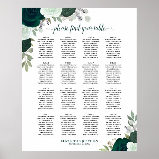 16 Tabelle Emerald Boho Blues Hochzeitstabelle Poster (Vorne)