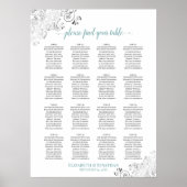 16 Tabelle Frily Wedding Seating Chart Weiß & Aqua Poster (Vorne)