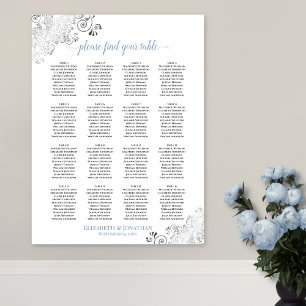 16 Tabelle Frily Wedding Seating Chart White & Blu Poster
