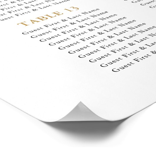 16 Tabelle Große Gold Hochzeitsgast-Seating Chart Poster (Ecke)