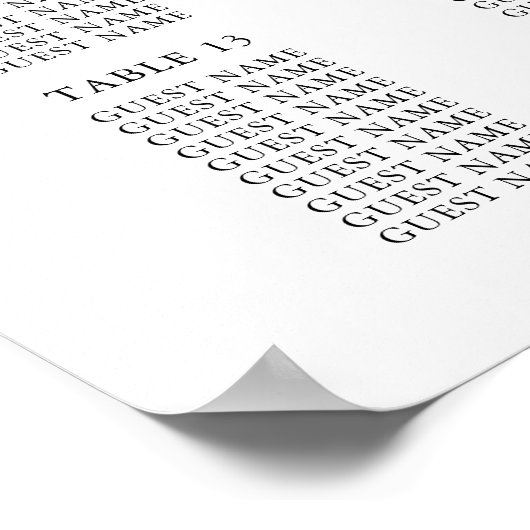 16 Tabelle Große Hochzeitgastsitzkarte Poster (Ecke)