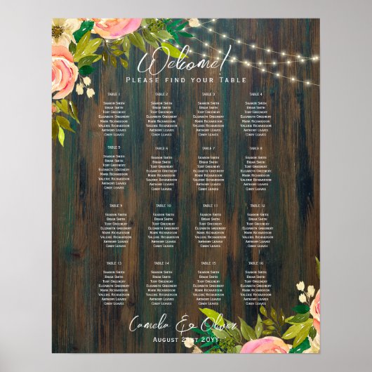16 Tabelle HAUSHALTSPLAN FÜR DIE Rustikal-rosa-blä Poster (Vorne)