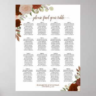 16 Tabelle Herbst floraler Boho Hochzeitsdiagramm Poster