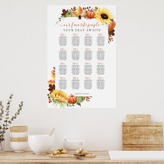 16 Tabelle Hochzeit im Herbst Seating Chart Poster (Küche)