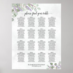 16 Tabelle Hochzeitskarte Eukalyptus Lavendel Poster